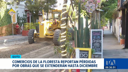 Los trabajos de reestructuración vial en La Floresta se extenderán hasta diciembre. Comerciantes reportan pérdidas económicas de hasta el 75%. Un reportaje de Brigette Mancheno