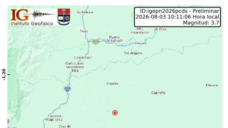 El movimiento telúrico ocurrió a poca profundidad y tuvo su epicentro a 39,27 kilómetros de Puyo