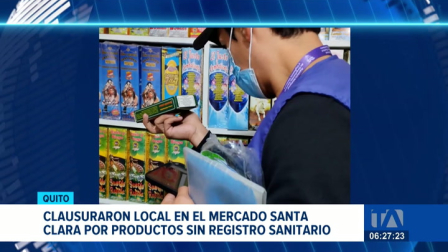 Autoridades de control e inspectores intervinieron un local comercial en el Mercado Santa Clara. Se incautaron productos sin registro sanitario. Un reportaje de Brigette Mancheno