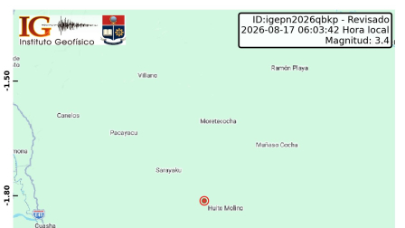 Un temblor se registró en la Amazonía ecuatoriana este lunes 17 de agosto.