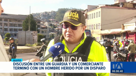 El incidente ocurrió en el centro de Quito cuando el vigilante intentaba dispersar a comerciantes informales. El altercado derivó en una discusión que terminó con un impacto de bala. Un reportaje de Gustavo Jaramillo