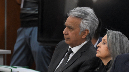 Lenín Moreno y su esposa estuvieron presentes durante la audiencia de juicio del caso Sinohydro, para escuchar la sentencia.