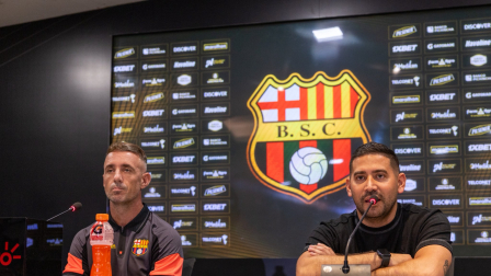 Damián Díaz, el volante argentino de Barcelona, en la rueda de prensa de este 1 de septiembre.