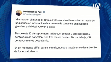 A partir del 12 de septiembre, el galón de Extra y Ecopaís se fijará en USD 3.21, mientras que el Diésel Prémium pasará a USD 3.15, marcando el tercer mes consecutivo de reducciones aplicadas por el Gobierno.
