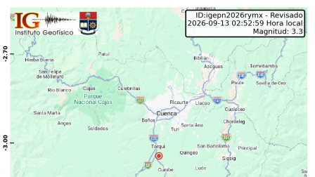 El epicentro del sismo, registradi este 13 de septiembre, ocurrió a 16.22 kilómetros de Cuenca