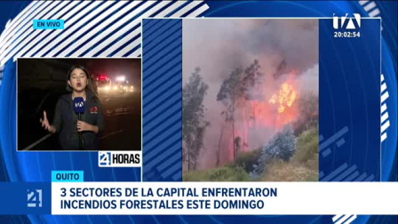 El Cuerpo de Bomberos combate los flagelos registrados este domingo; la vía principal del sector permanece cerrada al tránsito. Un reportaje de Brigette Mancheno