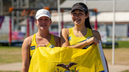 María Sol Naranjo y Lucianna Aroca ganadoras de la medalla de oro en pentatlón moderno en los Juegos Suramericanos el jueves 17 de septiembre de 2026.