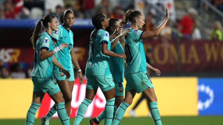 Una celebración de las jugadoras del Barcelona de España