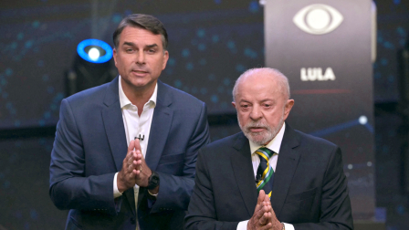 Luiz Inacio Lula da Silva y Flavio Bolsonaro protagonizaron un debate en Sao Paulo, Brazil, este domingo 18 de octubre de 2026.