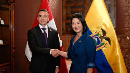 Daniel Noboa y Keiko Fujimori en el Encuentro Presidencial Ecuador-Perú.