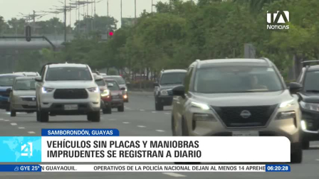Vehículos sin placas y maniobras imprudentes ponen en riesgo a peatones en la avenida Samborondón. La CTE reporta más de 3 200 sancionados en esta vía en lo que va del año. Un reportaje de Camila Guevara