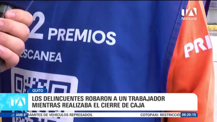 Sujetos armados asaltaron en solo dos minutos al trabajador de la estación de servicio en el norte de Quito. Trabajadores y moradores denuncian que no es el primer robo registrado en el lugar. Un reportaje de Gustavo Jaramillo