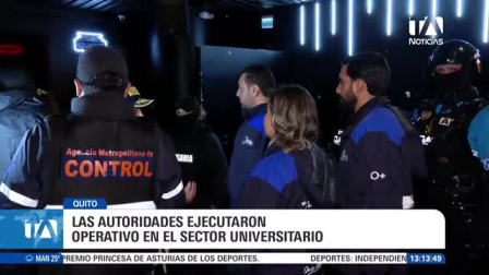Las autoridades intervinieron el sector universitario en Quito por incumplimiento normativo; durante la acción de seguridad se incautó ademas un arma de fuego. Un reportaje de Nathalie Jiménez