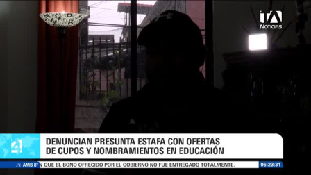 Alrededor de 40 personas denuncian haber sido víctimas de un esquema de estafa perpetrado por una funcionaria del Ministerio de Educación, quien les habría exigido cobros de entre 1.500 y 6.500 dólares a cambio de la asignación de cupos y nombramientos docentes. Pese a que las denuncias formales descansan en la Fiscalía, los perjudicados señalan que la investigación no avanza y la acusada continúa ejerciendo sus funciones. Un reporte de Nathalie Jiménez.