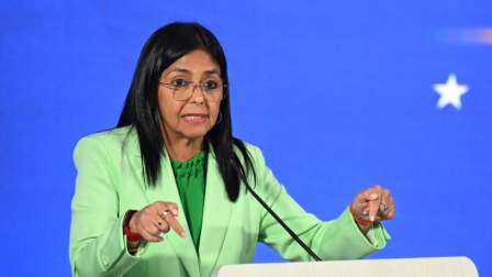Delcy Rodríguez durante una conferencia de prensa en Caracas el 8 de septiembre de 2025