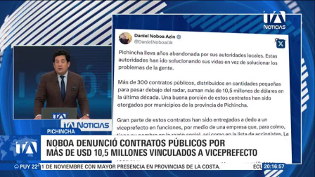 La denuncia señala presuntas irregularidades en adjudicaciones a la empresa Tonello Soluciones, vinculada al viceprefecto de Pichincha, y fue remitida a la Contraloría.