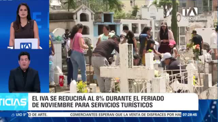 Mediante Decreto Ejecutivo, el presidente Daniel Noboa oficializó la reducción temporal de la tarifa del Impuesto al Valor Agregado (IVA) del 15% al 8% para la prestación de servicios turísticos durante el feriado nacional. La medida rige desde este sábado hasta el martes 3 de noviembre y cobija a establecimientos de alojamiento, alimentos y bebidas, parques temáticos, balnearios, pasajes aéreos e itinerarios turísticos con el fin de dinamizar la economía local.