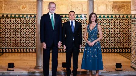 El presidente Daniel Noboa junto al rey Felipe VI y la reina Letizia. Domingo 29 de junio de 2025.