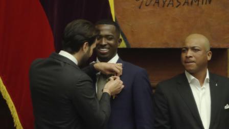 Sesión del Pleno de la Asamblea, condecoración al futbolista Willian Pacho, por sus logros deportivos en el ámbito internacional el 23 de julio del 2025.Fotos : API / Rolando Enríquez