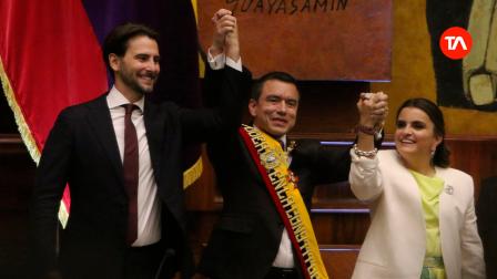 Niels Olsen, Daniel Noboa y María José Pinto en la posesión presidencial el 24 de mayo de 2025.