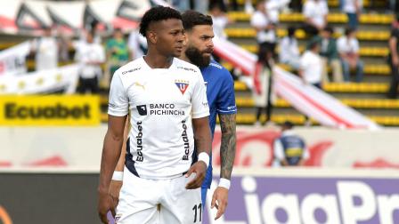 Michael Estrada, delantero de Liga de Quito, en el partido ante la Universidad Católica el sábado 24 de mayo del 2025 por Liga Pro