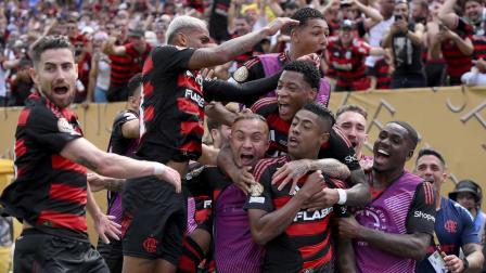 El festejo de los jugadores del Flamengo en uno de los tantos marcados ante el Chelsea este viernes 20 de junio del 2025.