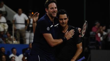 Nicolas Lapentti y Juan Manuel del Potro, se enfrentan en el "Duelo de Titanes" partido de exhibición qué entrega el trofeo Guayaquil CapitalAmericana del Deporte 2026 al ganador.Fotos:César Muñoz/API
