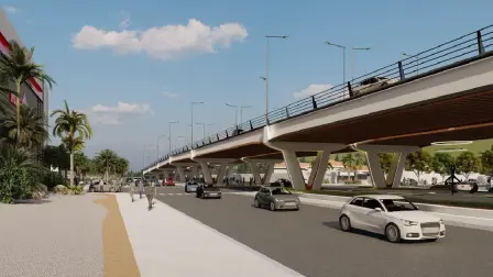 El Municipio de Guayaquil empezó a construir el paso elevado en la av. del Bombero. La obra esta suspendida por irregularidades en los permisos.