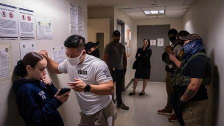Los agentes federales son una presencia habitual fuera de los tribunales de inmigración de Manhattan, donde se detiene a un número cada vez más grande de inmigrantes.
